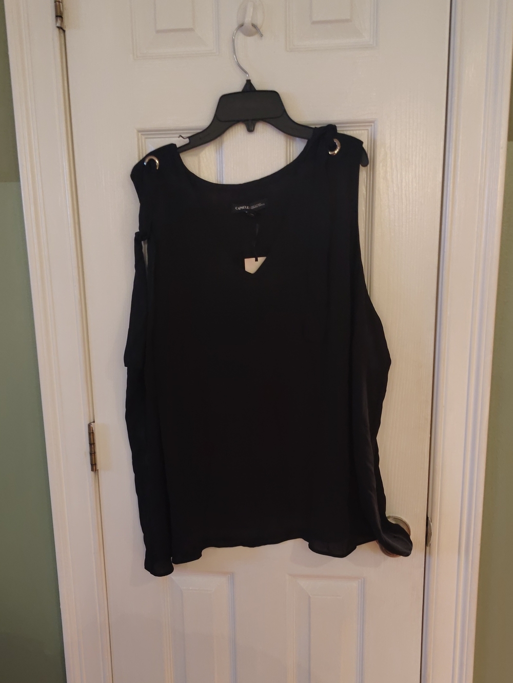 Women's Black Cold-Shoulder Blouse with Grommet Detail